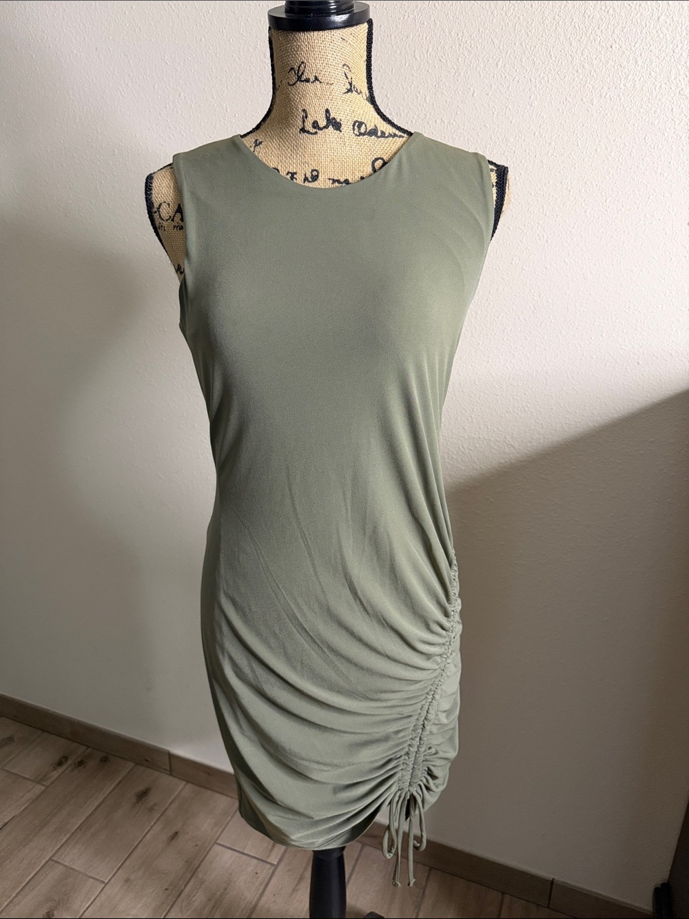 Sleeveless Olive Ruched Side Dress